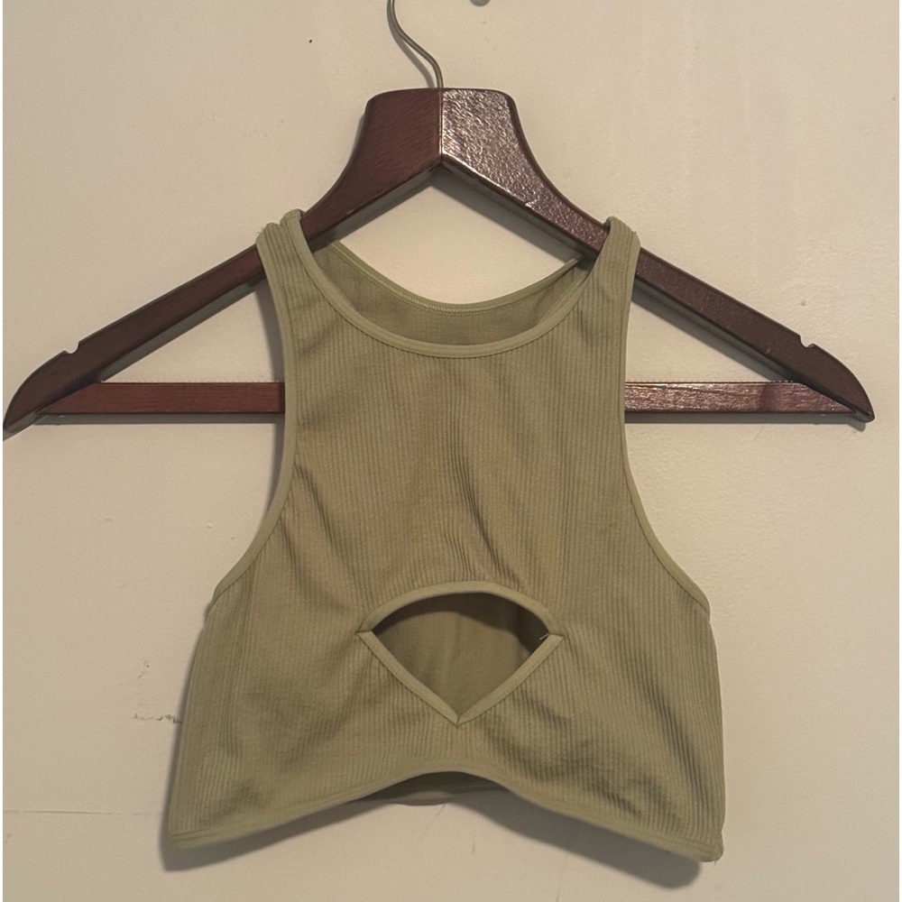 Green ribbed high-neck crop top from Out From Under (Urban Outfitters)